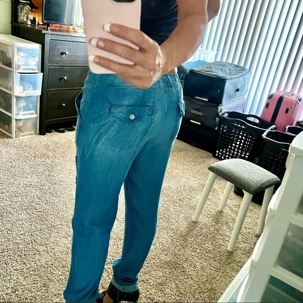Splendid Wide leg Draw String Denim Pants with Rolled Button Ankle. Hard 2 Find! - Picture 6 of 16